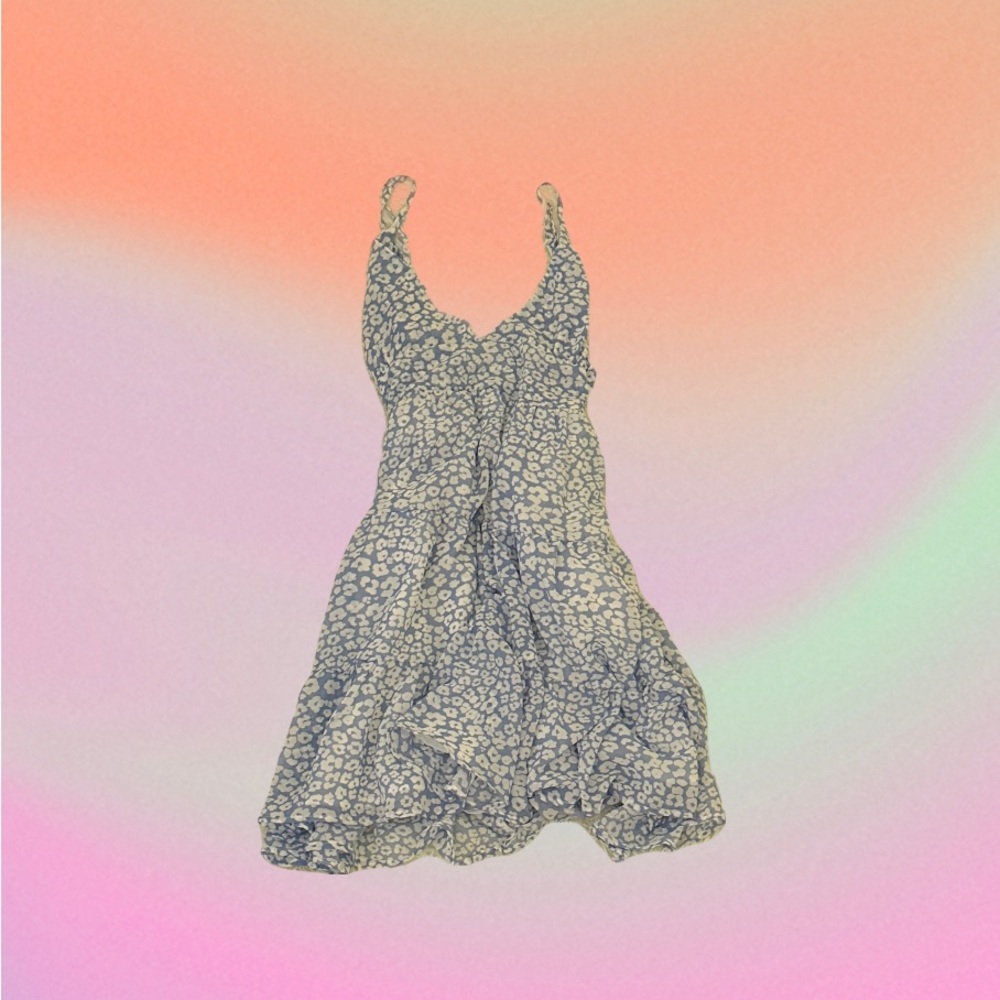 blue leaopard print short sundress